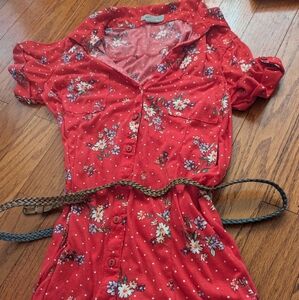 Passport brand red floral shirt dress with belt. Size L tunic-like.